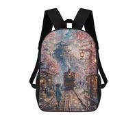 Sinyumoney Pink Cherry Blossom Cave Mochila escolar impresa en 3D para niños y niñas, mochila portátil para niños, estudiantes/adultos, Japan Cherry Blossom Tren, 17"