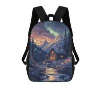 Sinyumoney Pink Cherry Blossom Cave Mochila escolar impresa en 3D para niños y niñas, mochila portátil para niños, estudiantes/adultos, Cabin In The Snow Mountains, 17"