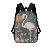 sinyumoney Pink Flamingo Gustav Klimt Floral Mochila Escolar De Moda Para Papelería, Impermeable, Informal, Para El Campus, Actividades Al Aire Libre, Viajes Y Deportes 17inch