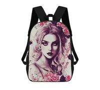 sinyumoney Pink Flower Goth Girl Mochilas Impresas En 3D Para Niños, Mochila Escolar, Mochila Informal Para Exteriores, Mochila Informal De Moda Para Niños, Lindas Bolsas De Viaje 17inch