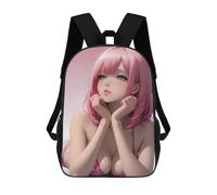 sinyumoney Pink-Haired Anime Girl Mochila Escolar Infantil Impresa En 3D 17inch Mochilas De Moda Para Niños De Primaria Y Secundaria