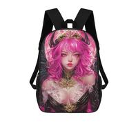 sinyumoney Pink-Haired Fantasy Queen Anime Mochila Escolar De 17 Pulgadas Para Adolescentes, Con Estampado 3D, Ajustable Y Con Bolsillos, Ideal Para Niños, Niñas Y Estudiantes.