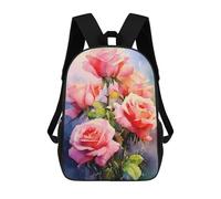 sinyumoney Pink Roses Flowers Bouquet Mochila Escolar Infantil Impresa En 3D 17inch Mochilas Escolares Para Niños, Estilo Casual Y Moderno, Mochilas De Viaje De Alta Capacidad