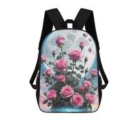 sinyumoney Pink Roses Under The Moon Mochila Escolar De Moda Para Estudiantes, Adecuada Para Niños Y Niñas, Mochila Informal Para Viajes Al Aire Libre, Esencial Para El Día A Día 17inch