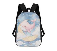 sinyumoney Pink Whale on Moon Watercolor Art Mochila Escolar Impresa En 3D Mochilas Informales Para Niños Mochila Escolar Impresa En 3D Para Niños De Primaria Y Secundaria 17inch