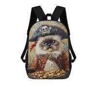 sinyumoney Pirate Cat with Treasure Chest-2 Mochila Escolar, Mochila De Negocios, Mochila Impermeable Para Libros, Para Acampar, Aventuras Al Aire Libre Y Viajes Diarios 17inch