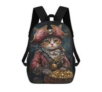 sinyumoney Pirate Cat with Treasure Chest-3 Mochilas De 17 Pulgadas Para Niños, Mochilas Escolares Impresas En 3D Para Estudiantes De Primaria Y Secundaria, Para Niños Y Niñas.