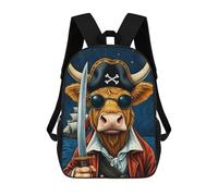 sinyumoney Pirate Cow with Sword Mochilas Impresas En 3D Para Niños 17inch Mochilas De Moda Informales Para El Día A Día, Bolsas De Viaje, Mochilas Informales Para Exteriores Para Niños Y Niñas