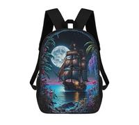 sinyumoney Pirate Ship Moonlight Mochila, Mochila Infantil, Mochila Escolar Para Estudiantes, Mochila Para Libros, Mochila Escolar Impresa En 3D Para Niños Y Niñas 17inch