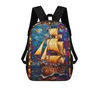 sinyumoney Pirate Ship Stained Glass Mochila Escolar Infantil Impresa En 3D Para Niños, Mochilas De Viaje, Bolsas Para Libros, Mochila Escolar Infantil 17inch