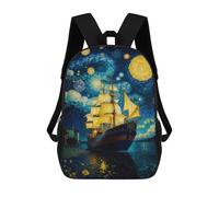 sinyumoney Pirate Ship Vangogh Mochila Infantil, Mochila Escolar Para Niños, Mochila Escolar Infantil Con Estampado 3D De Dibujos Animados, Mochila De Gran Capacidad Para Niños Y Niñas 17inch