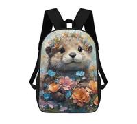 sinyumoney Playful Otter Flower Crown Mochila Escolar Para Niñas Y Niños, Mochilas De Gran Capacidad, Mochilas Ligeras Para Niños Y Estudiantes 17inch