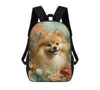 sinyumoney Pomeranian Dog with Flowers Mochila Escolar Para El Trabajo, Negocios, Universidad, Escuela Para Hombres/mujeres 17inch