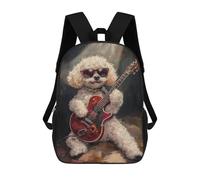 sinyumoney Poodle Playing Guitar Art Print Mochila Escolar Infantil De 17 Pulgadas Con Estampado 3D De Películas De Anime Para Niños, Mochila De Viaje, Mochila Escolar Infantil