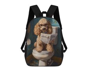sinyumoney Poodle Reading Newspaper on Toilet-5 Mochila Escolar Ligera Mochila Escolar De Día Mochila Para Libros Para La Universidad Para Acampar Aventuras Al Aire Libre Y Viajes Diarios 17inch