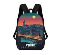 sinyumoney Porto, Portugal at Night Mochilas Infantiles Impresas En 3D, Mochilas De Moda Informales, Mochilas De Viaje Bonitas, Mochilas Informales Para Exteriores Para Niños Y Niñas 17inch