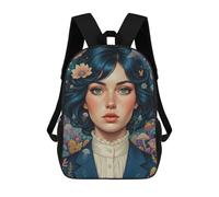 sinyumoney Portrait of A Woman with Flowers Mochila Escolar Mochilas Escolares Para Niñas Y Niños Mochila Con Bolsillo Mochila Escolar De Moda Mochila Infantil 17inch