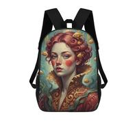sinyumoney Portrait of A Woman with Goldfish Mochila Escolar Mochila Para Niñas Y Niños Mochilas De Gran Capacidad Mochilas Ligeras Para Niños Y Estudiantes 17inch