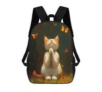 sinyumoney Praying Cat with Butterflies Mochila Escolar Infantil Impresa En 3D 17inch Mochilas De Moda Para Niños De Primaria Y Secundaria