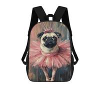sinyumoney Pug Ballerina Art Print Mochila Escolar Infantil De 17 Pulgadas, Impresa En 3D, Estilo Casual, Para Niños, Ideal Para Viajes, Como Mochila Escolar O Para Llevar Libros.