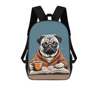 sinyumoney Pug Drink Coffee Read Book Mochilas Para Niños Mochila Escolar Mochila Escolar Impresa En 3D Mochilas Escolares De Moda Para Niños De Primaria Y Secundaria 17inch