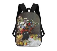 sinyumoney Pug Flowers Still Life Claude Monet 17inch Mochila Escolar Impresa En 3D Para Niños, Mochila Escolar Informal De Moda, Mochilas De Viaje Para Niños Y Estudiantes.