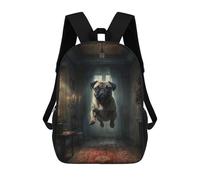 sinyumoney Pug in Haunted Mansion Mochila Infantil Para Niñas, Mochila Escolar 3D, Mochila Para Niños Pequeños, Mochila Informal De Día, Mochila Escolar De Moda 17inch