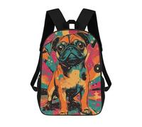 sinyumoney Pug in Retro Style Charming Pug in Artistic Vibes Mochila Escolar Resistente Al Agua, Mochila Escolar De Negocios Para Niños/niñas/adolescentes 17inch