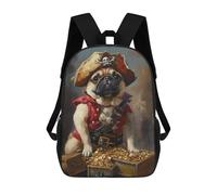 sinyumoney Pug Pirate with Treasure Chest Mochilas Infantiles Impresas En 3D De 17 Pulgadas. Mochila Escolar Informal Impresa En 3D Para Niños De Primaria Y Secundaria.