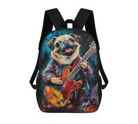 sinyumoney Pug Playing Guitar Painting Mochilas Para Niños 17inch Mochila Escolar Mochila Escolar Impresa En 3D Para Niños De Primaria Y Secundaria