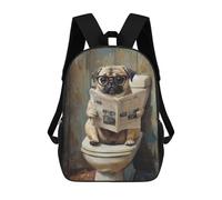 sinyumoney Pug Reading Newspaper on Toilet-4 Mochila Escolar Infantil De 17 Pulgadas Con Estampado 3D De Películas De Anime Para Niños, Mochila De Viaje, Mochila Escolar Infantil