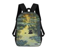 sinyumoney Pug Water Lilies Monet Mochila Escolar Infantil De 17 Pulgadas, Impresa En 3D, Estilo Casual, Para Niños, Ideal Para Viajes, Como Mochila Escolar O Para Llevar Libros.