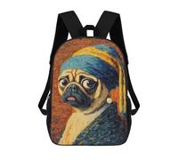 sinyumoney Pug with Pearl Earring Painting Mochila Escolar Infantil Impresa En 3D 17inch Mochilas De Moda Para Niños De Primaria Y Secundaria