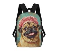 sinyumoney Pug with Pink Bonnet Painting Mochilas Infantiles Mochila Escolar Impresa En 3D Para Niños Mochilas De Viaje Bolsas Para Libros Para Niños 17inch Mochila Escolar