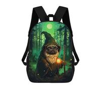 sinyumoney Pug Wizard Forest Pixel Mochila Infantil, Mochila Escolar De Gran Capacidad Para Estudiantes, Mochila Para Libros, Mochila Para Niños, Niñas, Adultos Y Adolescentes 17inch
