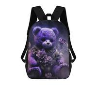 sinyumoney Purple Floral Teddy Bear Mochila Escolar Infantil Impresa En 3D, Mochila Informal De Moda Para Niños, Mochila De Viaje De Alta Capacidad Para Libros Para Niños 17inch