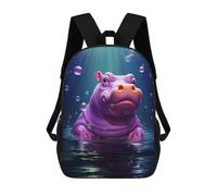 sinyumoney Purple Hippo Underwater Mochila Escolar Infantil Con Impresión 3D, Mochila Escolar Informal Para Niños De Primaria Y Secundaria 17inch