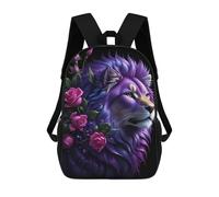 sinyumoney Purple Lion with Roses Mochila Escolar De Moda Para Estudiantes, Adecuada Para Niños Y Niñas, Mochila Informal Para Viajes Al Aire Libre, Esencial Para El Día A Día 17inch