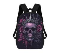 sinyumoney Purple Skull with Crown And Roses Mochilas Informales Para Niños, Mochila Escolar Para Adolescentes, Niñas Y Niños, Mochilas Para Libros 17inch