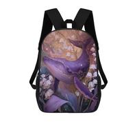sinyumoney Purple Whale with Flowers Mochila Infantil De 17 Pulgadas, Mochila Escolar Con Estampado 3D De Dibujos Animados Para Niños Y Adolescentes.