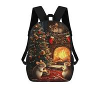 Sinyumoney Quokka Beauty Black Ink Bolsas De Escuela Grande Mochila Escolar Para Niños Para La Escuela, Viajes Y Deportes Al Aire Libre, Christmas Mice By Fireplace, 17"