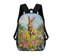 sinyumoney Rabbit in A Field of Flowers Mochila Escolar Infantil Impresa En 3D 17inch Mochilas Escolares Para Niños, Estilo Casual Y Moderno, Mochilas De Viaje De Alta Capacidad