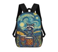 sinyumoney Raccoon Drummer Starry Night Mochila Escolar Para Niños Con Impresión 3D, Mochila Moderna Para Niños Y Niñas, Mochila Informal Para Estudiantes. 17inch