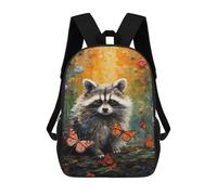 sinyumoney Raccoon Garden with Butterflies Mochila Escolar De 17 Pulgadas Para Adolescentes, Con Estampado 3D, Ajustable Y Con Bolsillos, Ideal Para Niños, Niñas Y Estudiantes.
