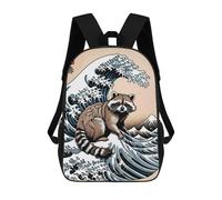 sinyumoney Raccoon Great Wave Mochilas Escolares Para Niños Y Niñas, Mochilas Deportivas Informales Para Primaria, Mochilas De Gran Capacidad Para Libros 17inch