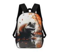 sinyumoney Raccoon Washing Food in Autumnal Setting Mochila Infantil De 17 Pulgadas, Mochila Escolar Con Estampado 3D De Dibujos Animados Para Niños Y Adolescentes.