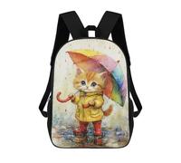 sinyumoney Rainy Day Kitten with Umbrella-7 Mochilas Para Niños 17inch Mochila Escolar Mochila Escolar Impresa En 3D Para Niños De Primaria Y Secundaria