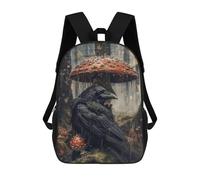 sinyumoney Rainy Forest Raven with Umbrella Mushroom Mochila Escolar De Moda, Mochila Para Material Escolar, Mochila Impermeable Informal Para Acampar, Aventuras Al Aire Libre Y Viajes Diarios 17inch