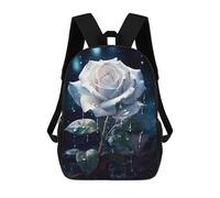 sinyumoney Rainy White Rose Flower Mochilas Para Niños 17inch Mochila Escolar Mochila Escolar Impresa En 3D Para Niños De Primaria Y Secundaria