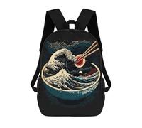 sinyumoney Ramen Bowl with Great Wave Mochila Infantil Para Niñas, Mochila Escolar 3D, Mochila Para Niños Pequeños, Mochila Informal De Día, Mochila Escolar De Moda 17inch